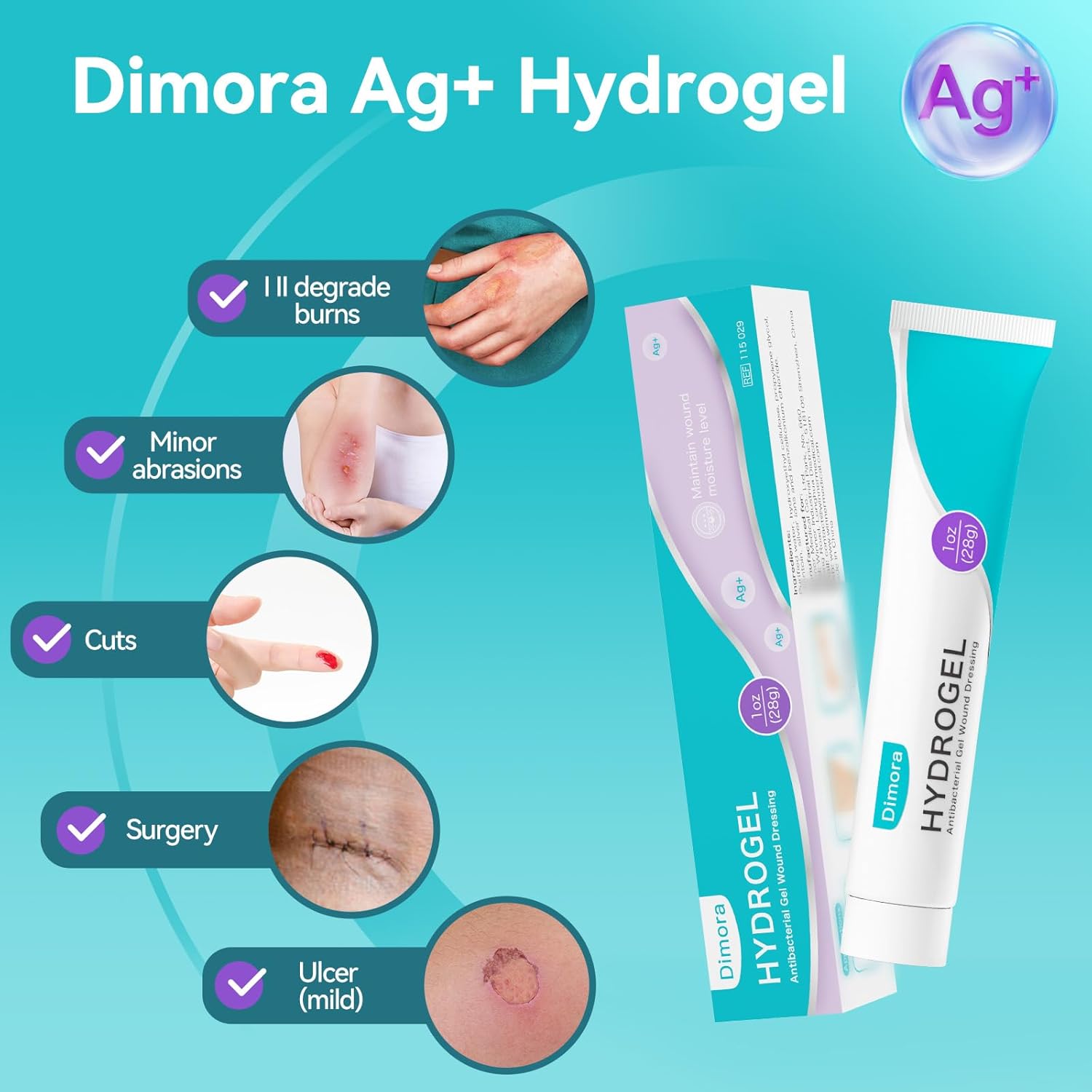 Dimora Wound Dressing Sacrum Foam Bandages+Dimora Silver Hydrogel Gel Wound Dressing 1oz