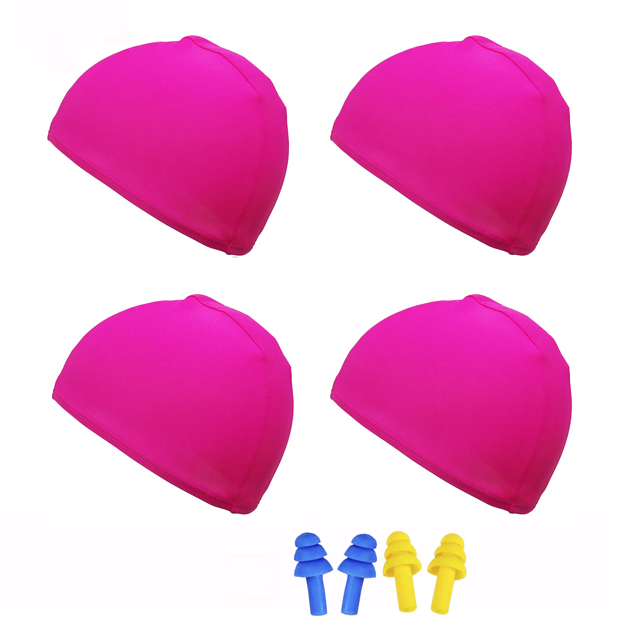 4 Pack Solid Swim Caps, High Elasticity Swimming Caps, Woman Girls Men Kids One Size Swim Hats (Pink, Adult)