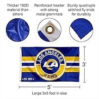 Vista 2 de WinCraft Bandera grande de Los Angeles Rams con botón de parche y logotipo circular de 3 x 5 pulgadas