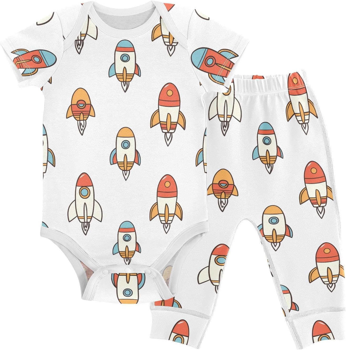 vvfelixl Baby Clothes Rockets Simple Line Baby Bodysuits Set Unisex Short Sleeve Babys Pants Sets 0-3M