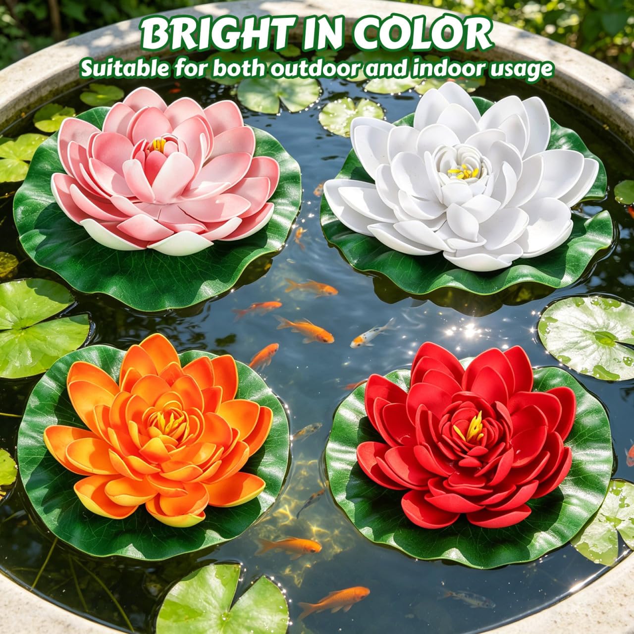 Amosfun 4 Stück Schwimmende Künstliche Lotusblumen Und Seerosen 17 cm Pu Teichdeko Für Garten Aquarium Terrasse Natürliche Wasserpflanzen Dekoration