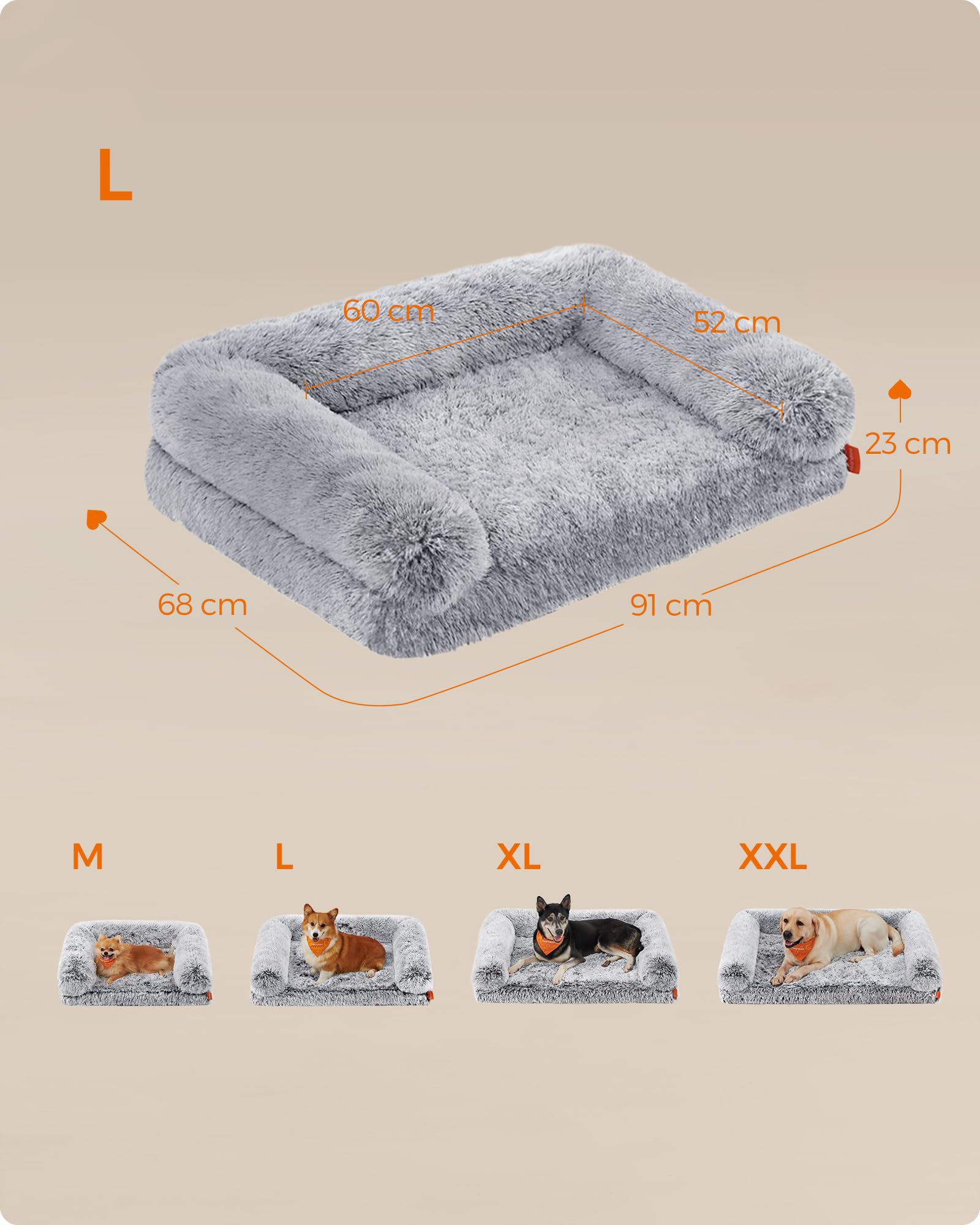 Feandrea FluffyHug Cuccia per Cani, Taglia Grande, Divano Letto per Cani di Taglia Media, di Gommapiuma Ondulata, Copertura Lavabile Sfoderabile, 91 x 68 x 23 cm, Grigio Ombré PGW232G01