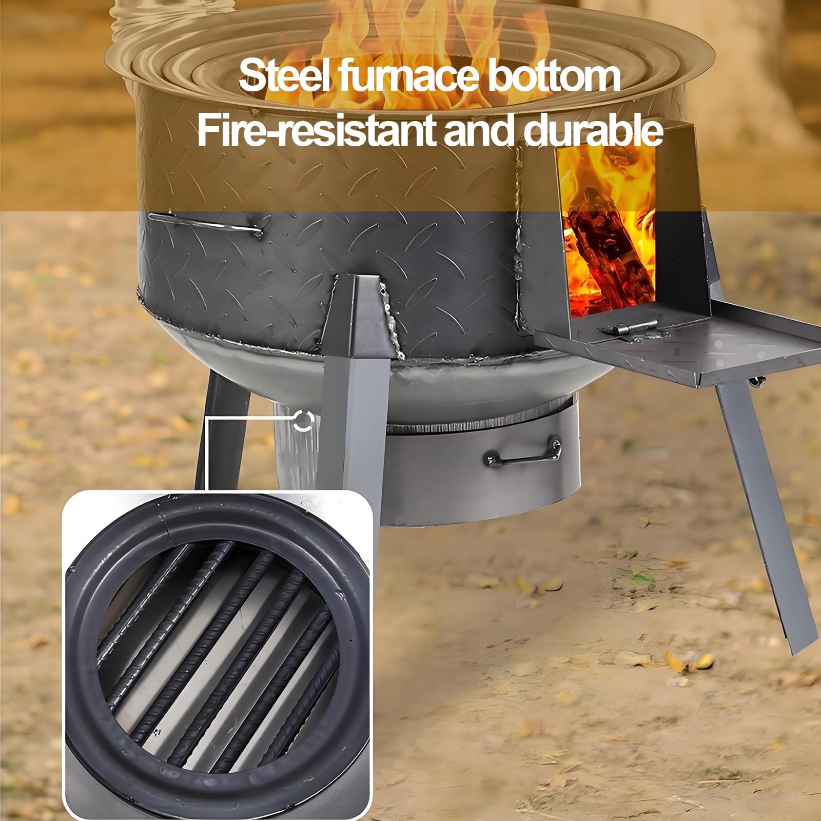 Stufa a Legna Portatile e Smontabile In Acciaio Rinforzato Stufa a Legna In Ghisa Robusta e Durevole con Gambe Rimovibili Estese per Interno ed Esterno(48cm)