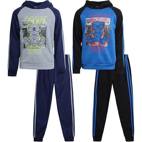 Pro Athlete Boys' Sweatsuit Set - 4 Piece Active Fleece Hoodie Sweatshirt and Jogger Sweatpants Tracksuit Set for Boys (8-16)