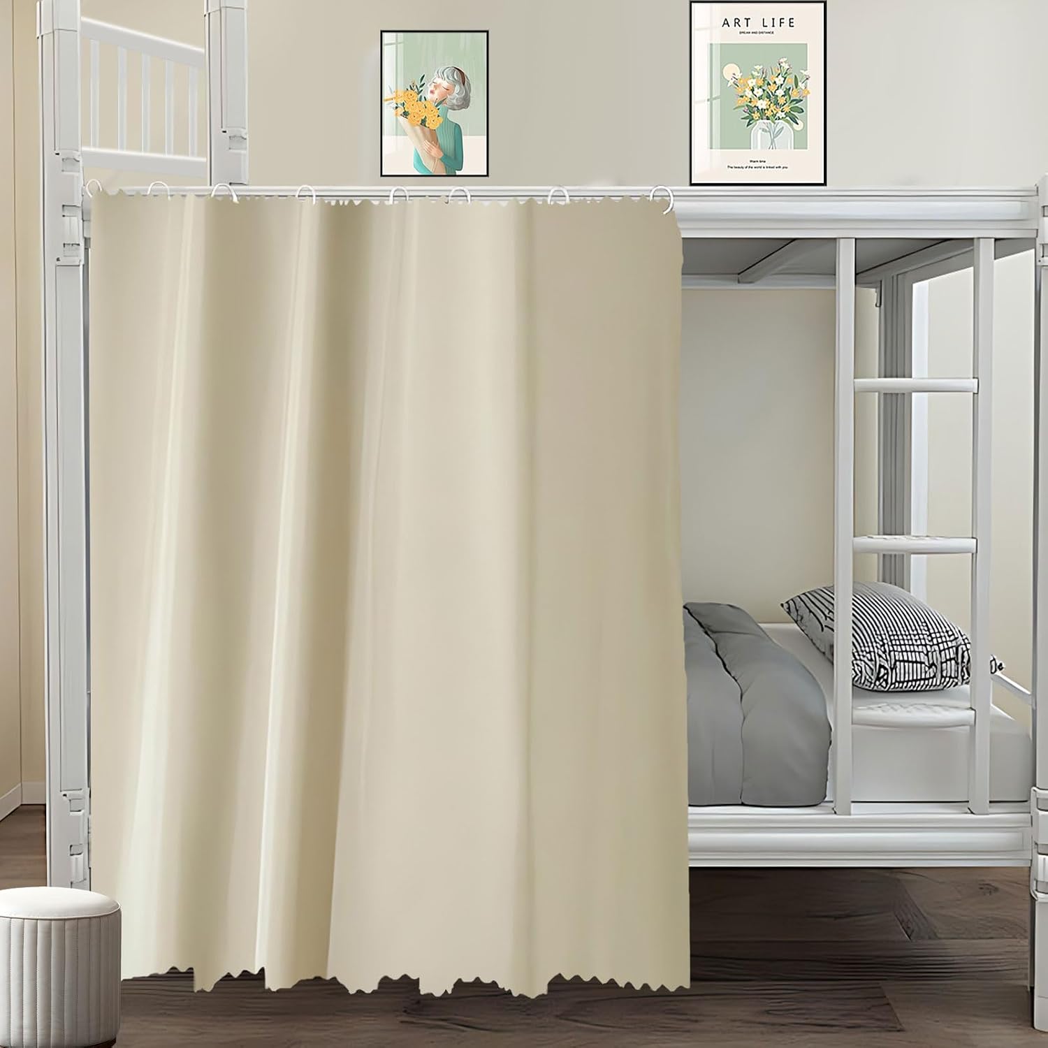 Blackout Bottom Bunk Bed Curtains Solid Thicken Loft Canopy | Beige,1 Panel,Students Single Sleeper