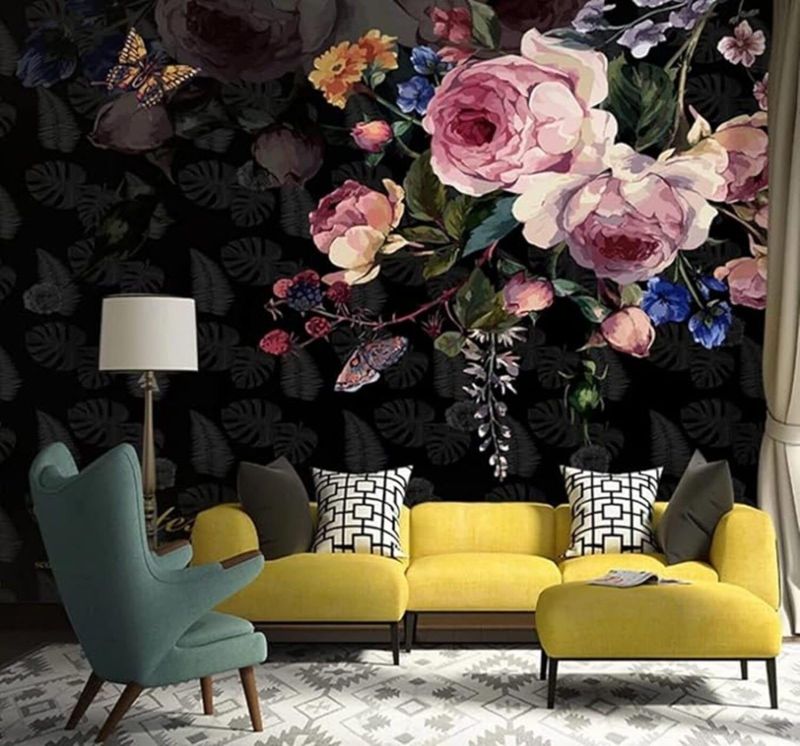 XLMING Retro Three Dimensional Beautiful Flowers Butterflies 3D Wallpaper Luxury Home Dining Decor Paste Sofa Living Room The Wall for Bedroom Mural-350cm×256cm