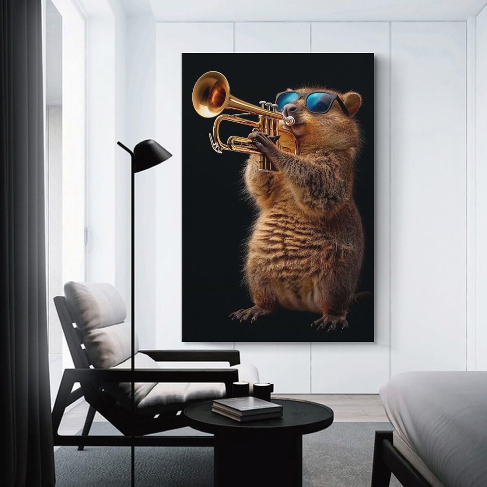 Junmoney Quokka Trumpet Canvas Wall Picture, 24x36inch(60x90cm), for Front Hall, Corridor Or Welcome Spaces, Wall Decor to Refresh Empty Corners