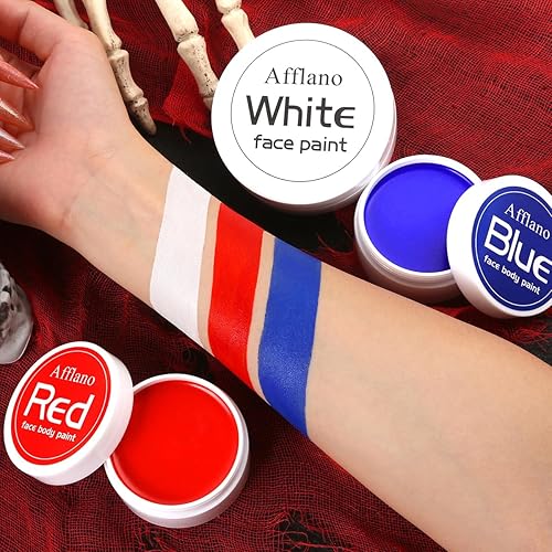 Miniatura 3 de Afflano Pintura corporal azul para el 4 de julio, pintura facial de 7.05 oz, maquillaje de payaso Joker, kit de pintura facial roja, blanca y azul,