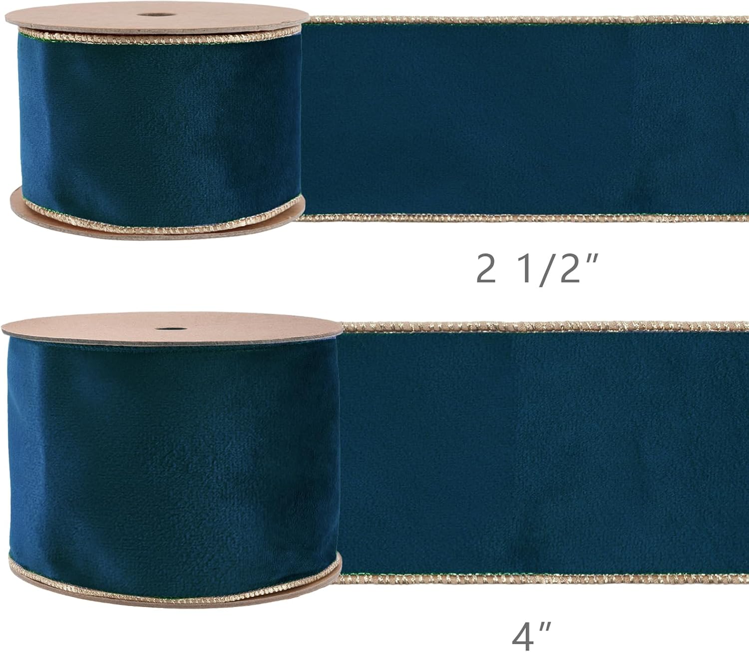 LaRibbons Navy Gold Reversible Velvet Lurex Wired Ribbon, 2.5 Inch x 10 Yards Cream Ribbon for Gift Wrapping, Christmas Tree Decoration, Crafts Wreaths Supplies