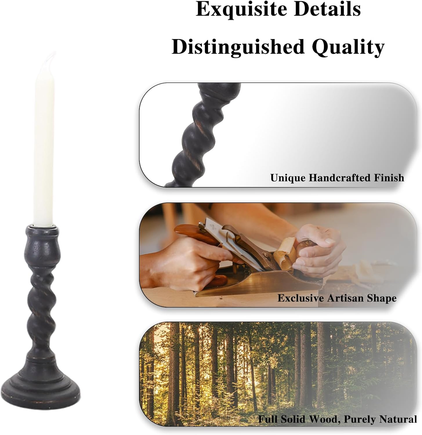 Candlestick Holders, 3 Pcs Rustic Black Candle Holder for Pillar Candles, 100% Solid Wood Decorative Candle Holders Distressed Wooden Farmhouse Candle Holder Large for Fireplace Table