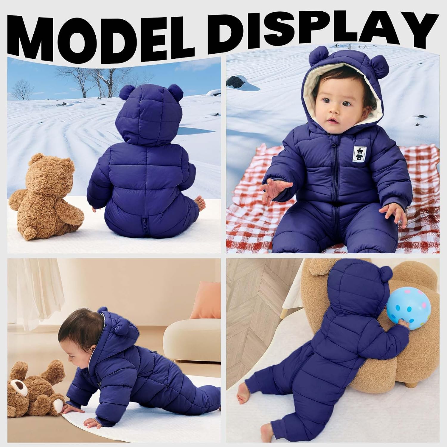 Baby Snowsuit Winter Hooded Romper Baby Coat Jumpsuit Zipper Infant Clothes Outfits Boys Girls