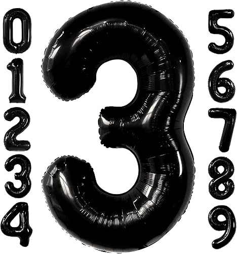 KatchOn, Globo negro con el número 3 de 50 pulgadas, decoración de cumpleaños de 3 años para niños, globo grande del número 3 para globos de fiesta