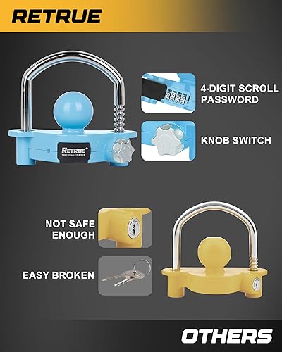 Miniatura 3 de RETRUE Cerradura de acoplador universal para remolque, bloqueo de enganche de bola, bloqueo de enganche de remolque, de seguridad ajustable, de