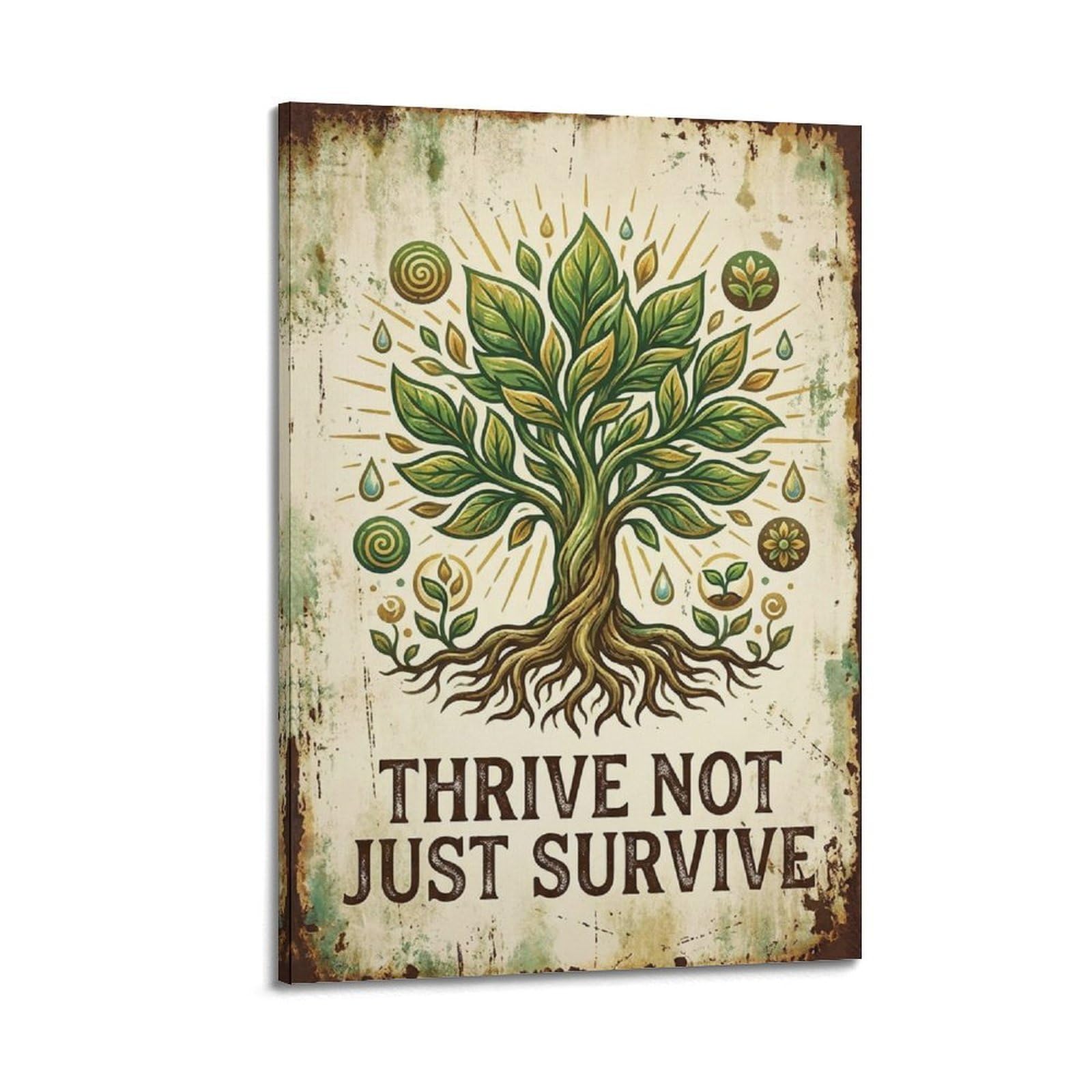 OKAHYS Quote Coastal Poster Thrive Survive Growth Vintage Modern Decorative Canvas Prints - Ideal Wall Art for Family, Man Cave, Game Room, Boys & Girls Bedroom 24x36inch