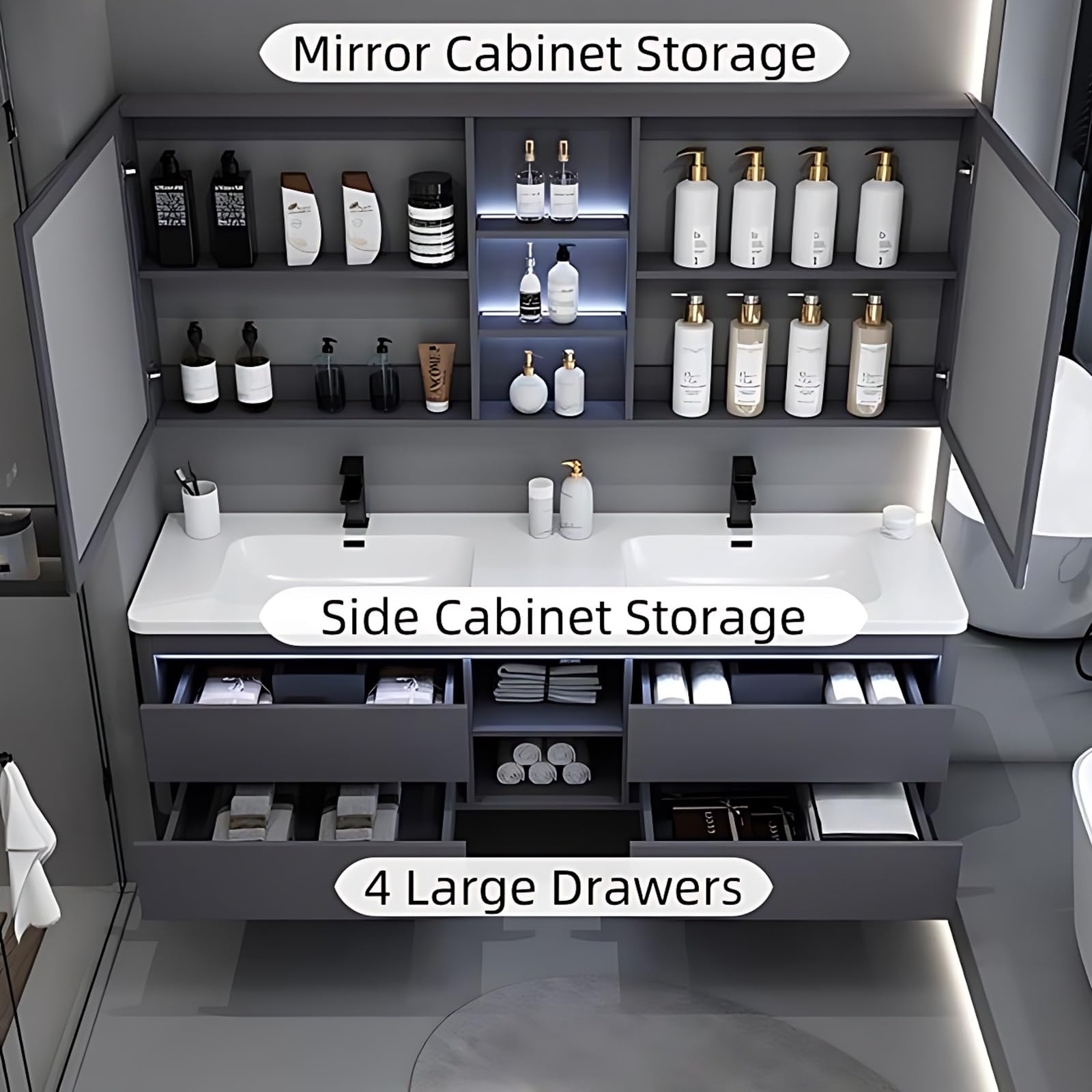 BONFEUR & TWO FACE 2017 No.5 オバケ Amazon.com: Genpai 56in Bathroom Vanity with Double Sinks