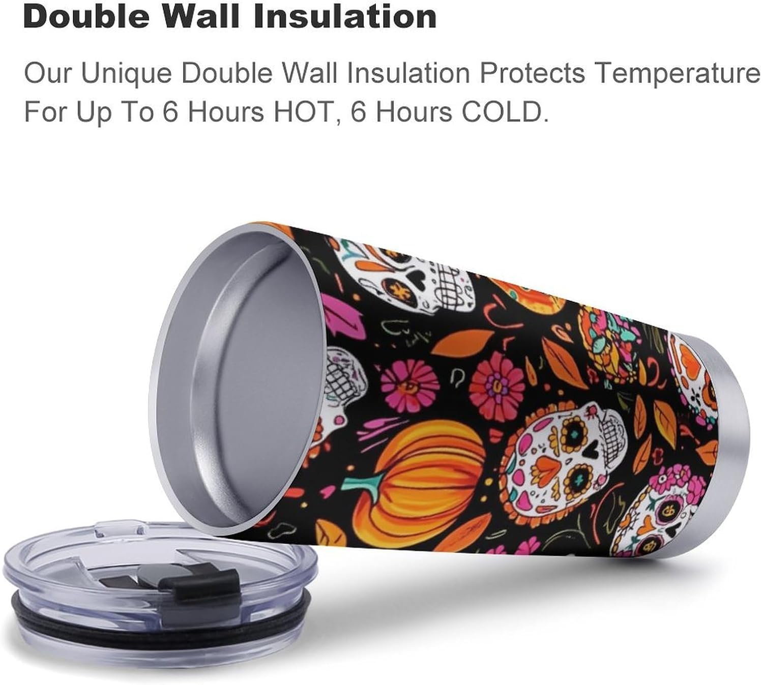 Halloween Pumpkins Skull Travel Coffee Mug Stainless Steel Insulated Tumbler Water Bottle Tea Cup for Home Office