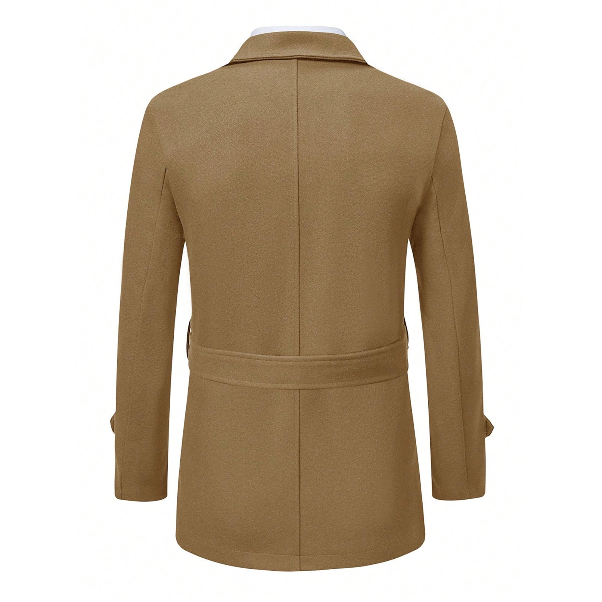 Gabardina con cuello de muescas para hombre con cinturón, doble botonadura, térmica, para invierno, chaqueta casual de mezcla de lana