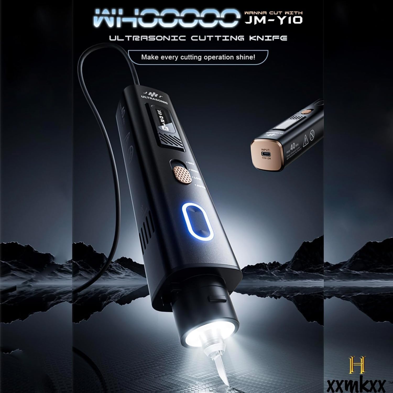 2-in-1-Ultraschallschneider, 35 W leichtes Hand-Ultraschallmesser, Ultrasonic cutter mit 50 Klingen und OLED-Display, geeignet für 3D-Druckmodelle aus Kunststoff, Harz, Polyethylen und Leder