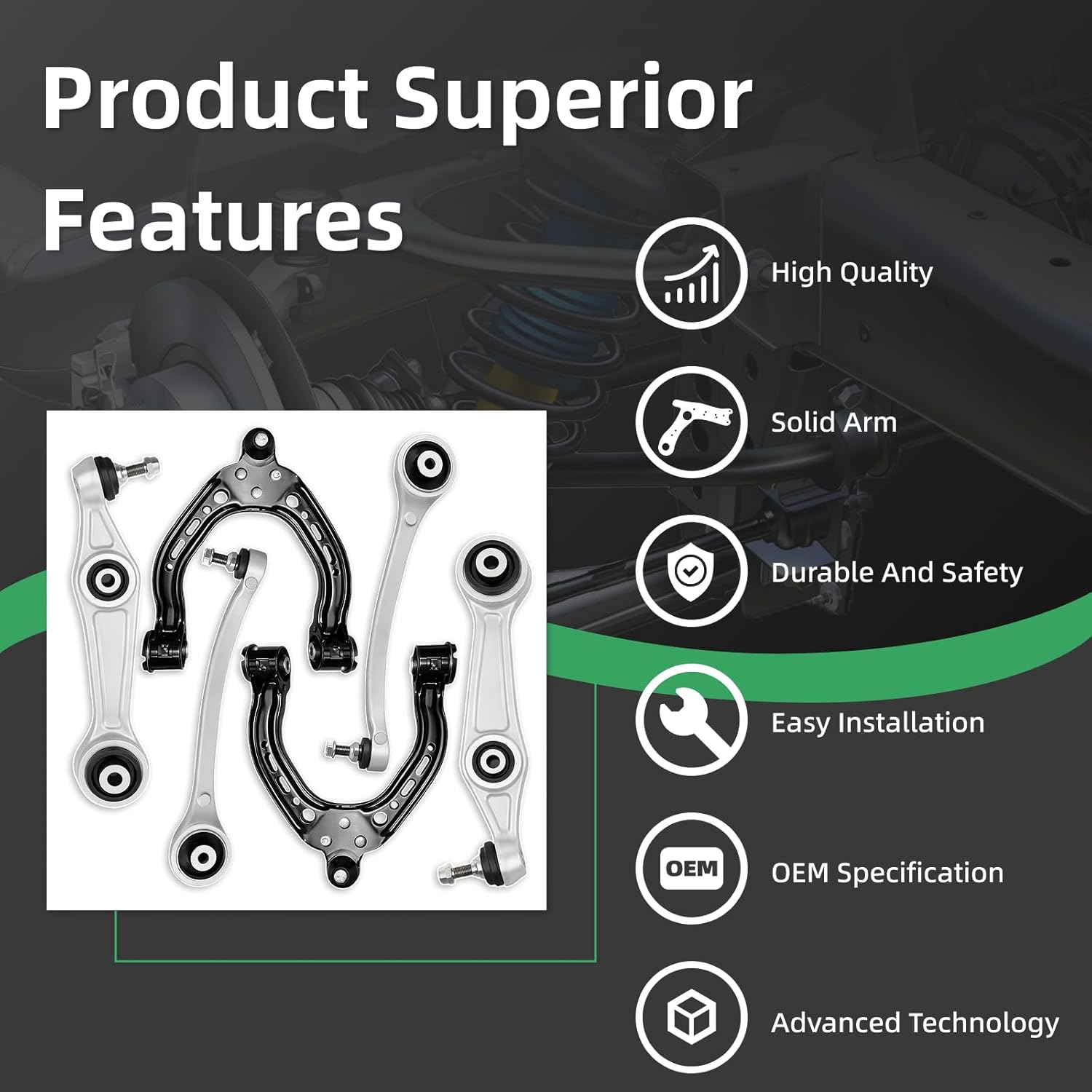 6PCS Front Rearward Forward Lower Upper Control Arm Fit for Compatible With Tesla Model S 2012 2013 2014 2015 2016 2017 2018 2019 2020 2021 OE# 1043966-00-A 1041570-00-B 1048951-00-B