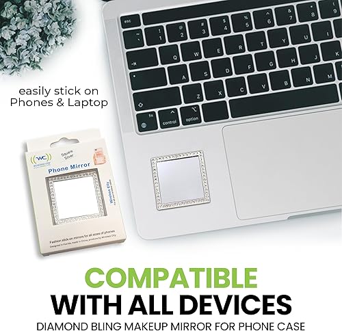 Miniatura 5 de Wireless City Espejo cuadrado adhesivo para teléfono celular, con diamantes plateados, con circonita cúbica (2.0 in, mini), ideal para maquillaje y