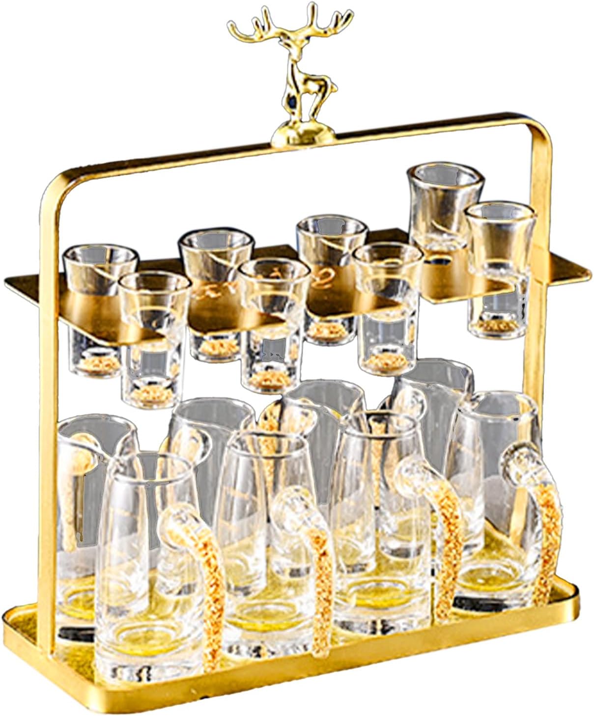 AOYEBO Wine Glass Rack, Wine Glass Holder Under Cabinet, Under Cabinet Wine Glass Rack with Deer Head Design, Wine Glass Hangers Under Shelf for Kitchens, Cabinets (Gold)