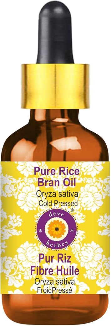 deve herbes Rice Bran Oil Oryza Sativa with Glass Dropper | Cold Pressed | Pure | Natural | for Diluting Essential Oils | Hair, Skin & Massage | Non-Sticky| Lightweight| Unisex | 100ml 3.38 oz