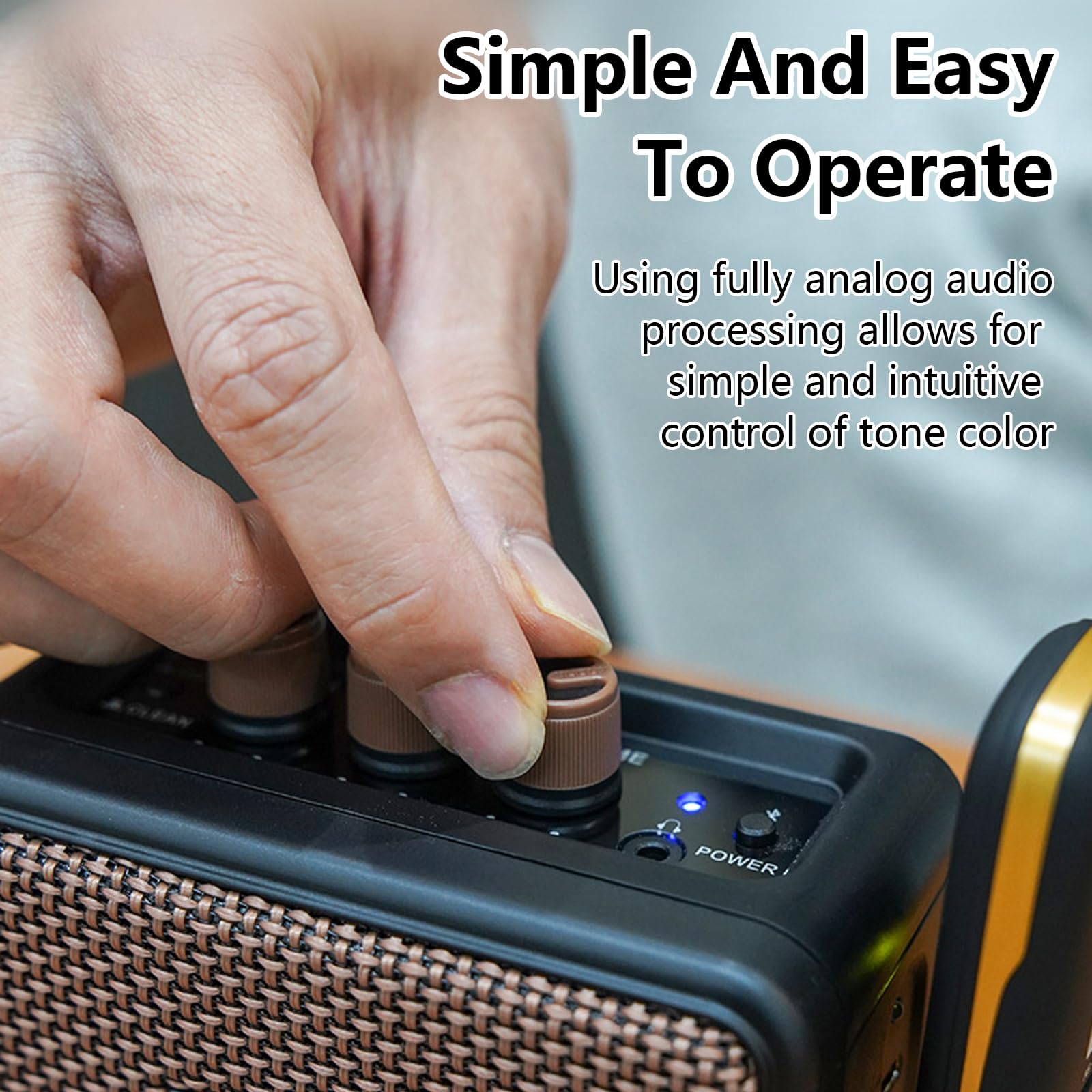 Mini-Gitarrenverstärker, 5W Aufladbarer tragbarer Übungsverstärker mit Overdrive- und Clean-Effekten Bluetoothh Dual Speakers E Gitarre Verstärker für Heimübungen und Musikparty