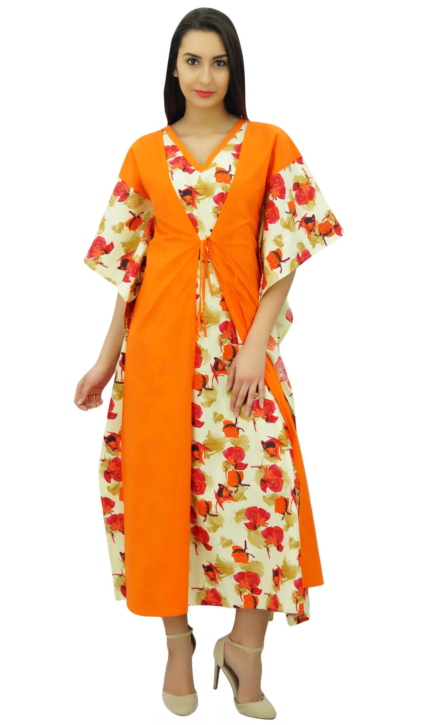 Bimba Maxi Largo caftán rayón Impreso Floral Elegante caftán Boho Playa Encubrimiento Noche