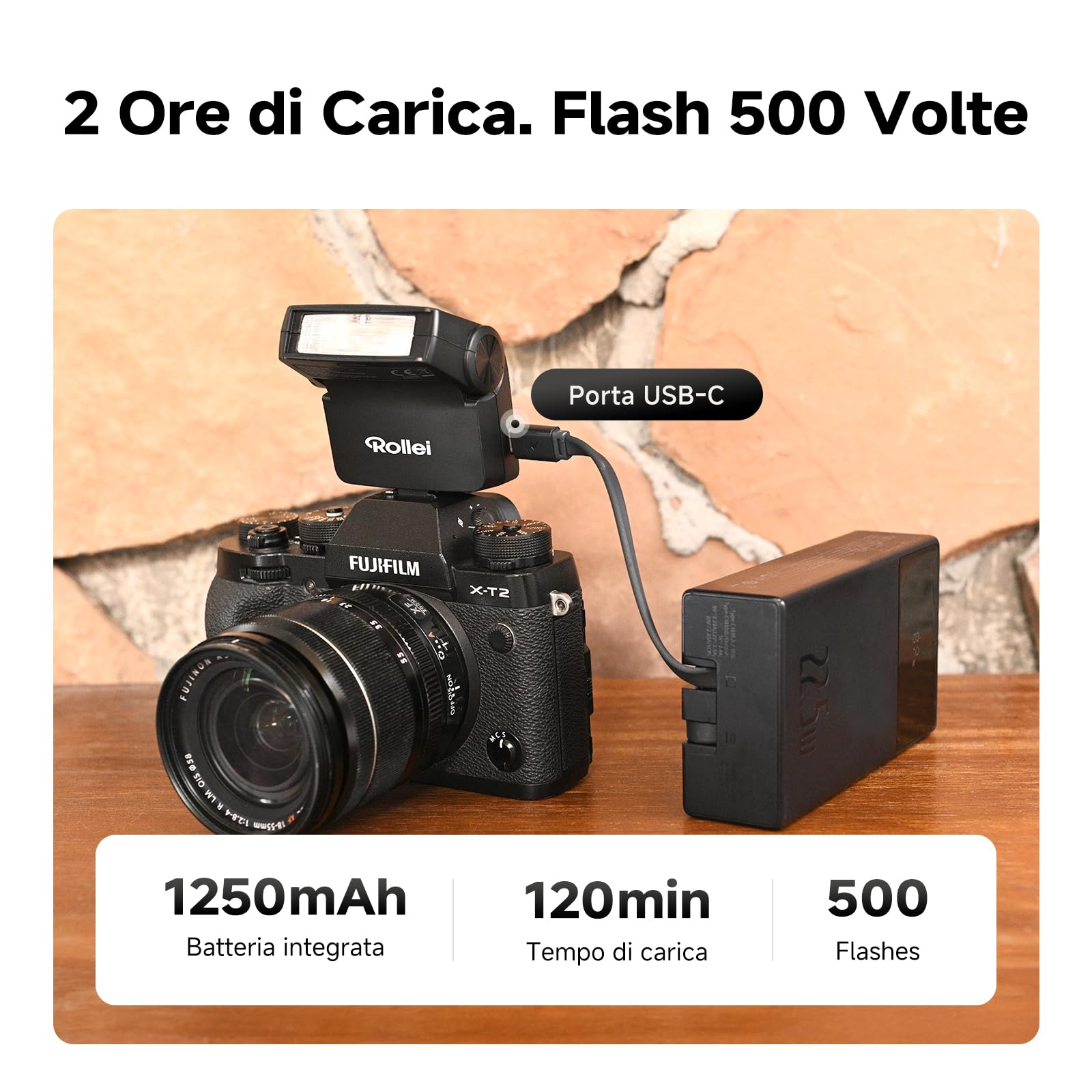 Rollei Flashy ONE Mini Flash GN16 Speedlite Universale Compatibile Canon Nikon Sony Fujifilm Lumix