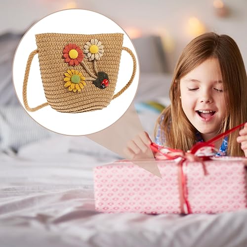 Miniatura 4 de Zerodeko 2 uds de paja para niños, decoración de bebé, bolso cruzado de verano, mini bolso de girasol bolsa de regalo