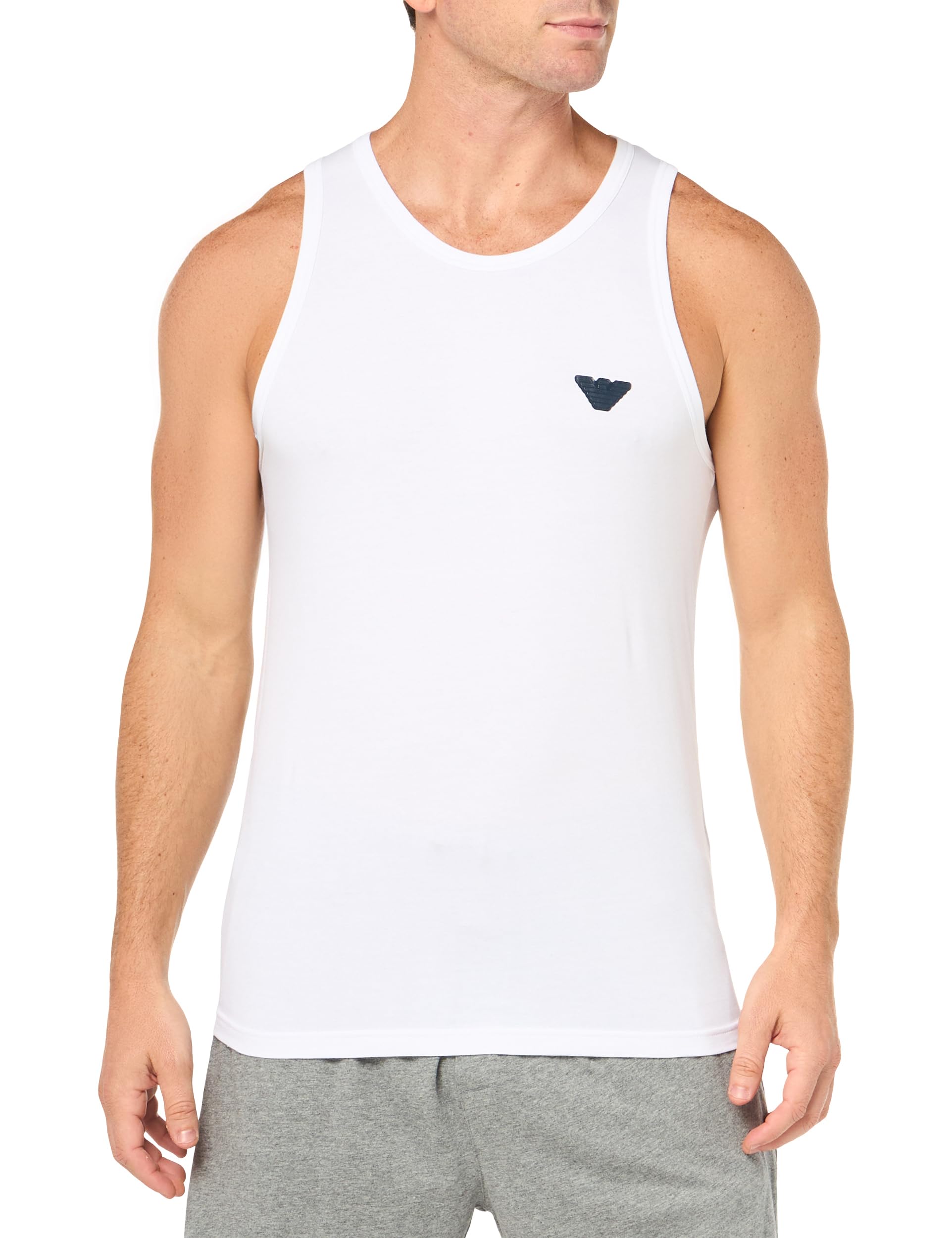 Emporio Armani Men's White Shiny Logoband Tank T-Shirt, Xl