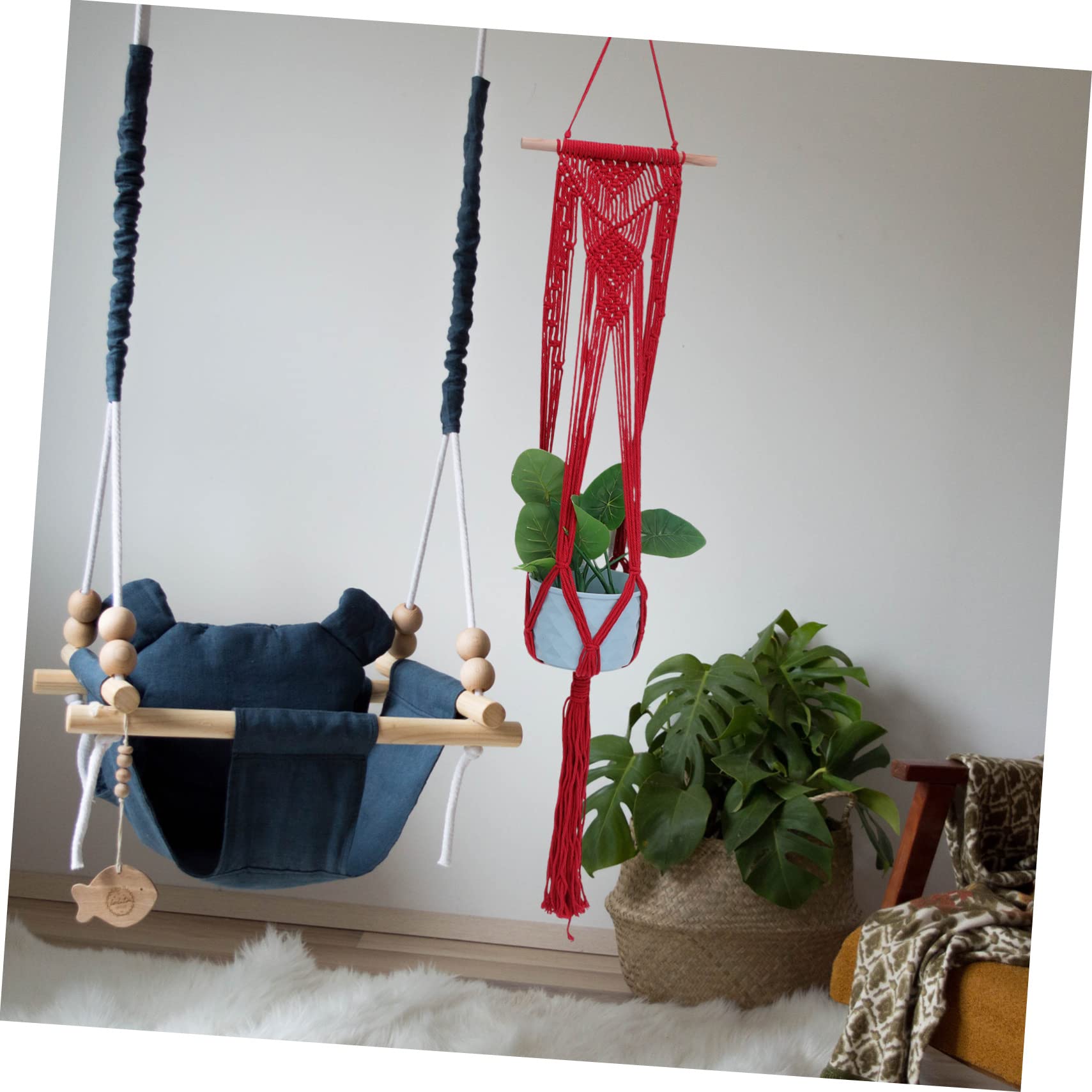 Happyyami 6 Sztuk Doniczka Wiszący Kosz Doniczka Lina Bawełniana Tkany Kosz Donicy Ogrodnictwo Doniczka Torba Z Siateczką Ogrodnictwo Uchwyt Na Doniczkę Makrama Kosz Do Sadzenia Roślin