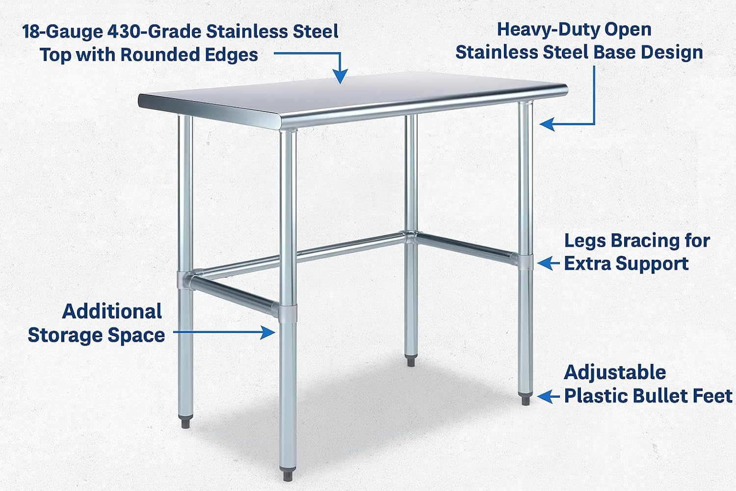 24" x 36" Open Base Stainless Steel Work Table – NSF Certified Compact Commercial Utility Table with Galvanized Legs for Kitchens, Labs & Food Trucks