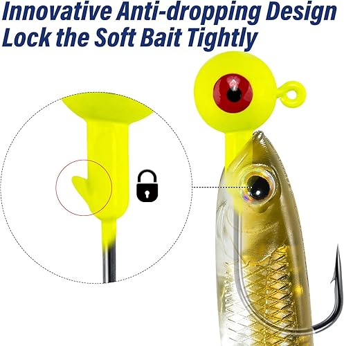 Miniatura 3 de Alwonder Paquete de 10 plantillas de pesca redondas, plantillas de bola de lubina, ojos 3D, ganchos de acero de alto carbono, señuelos de lubina,