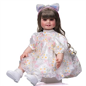 Reborn Doll 24 Inch 60cm Realistic Soft Silicone Vinyl Realistic Looking Newborn Doll and Long Hair Infant Doll Girl