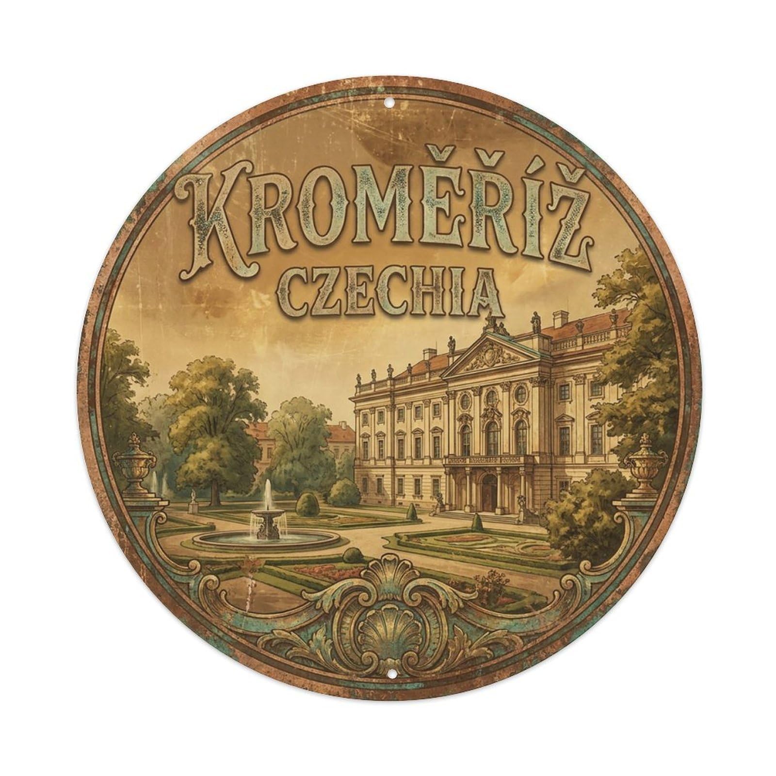 Czechia Vintage Travel Kromeriz Vintage Metal Tin Sign Plaque Wall Decor for Cafe, Club Bar, Office, Garden Metal Poster 8x8Inch