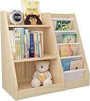 Vista 11 de Estantería de 4 niveles para niños de madera, estantería de cinco capas para libros de niños, estante de almacenamiento para bebés y niños pequeños