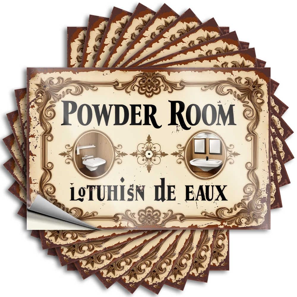 Sticker Autumn Teenage Waterproof - Vintage Powder Room Sign Helmet Self Adhesive Decal for Antimicrobial Use(8X12CM)