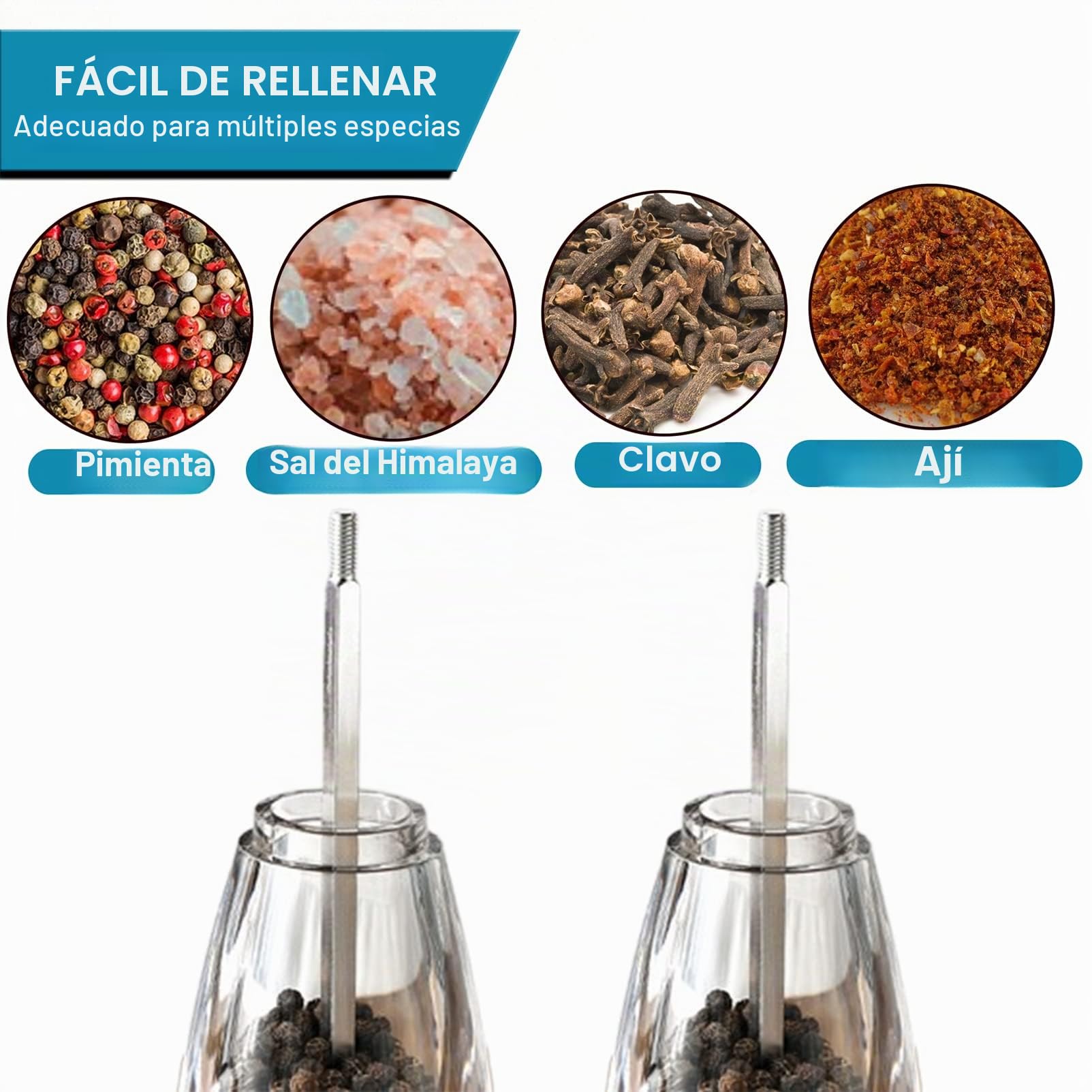 Molinos De Pimienta, Molinillo De Sal Y Pimienta, Botella De Condimento De Molino De Sal Pimienta De Gran Capacidad 2PCS 8in, Molino De Tamaño Partícula Ajustable Para Especias