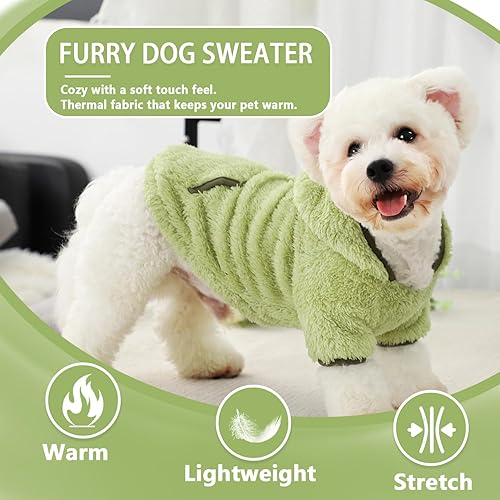 Miniatura 2 de Suéter para cachorros pequeños, suéter cálido de terciopelo mullido, ropa de invierno para perros pequeños, hembras y niños, abrigos para mascotas,