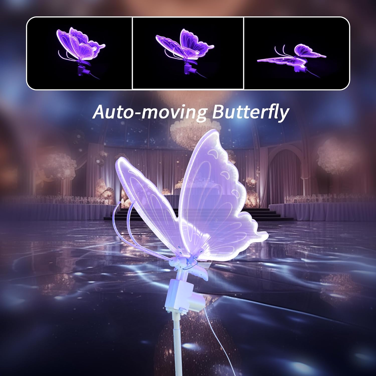Wedding LED Electric Butterfly Light : 23" Moving Butterfly Floor Lamp Creative Decor & Adjustable Height - Decor for Birthday Party Christmas Banquet Baby Bridal Shower (Purple)