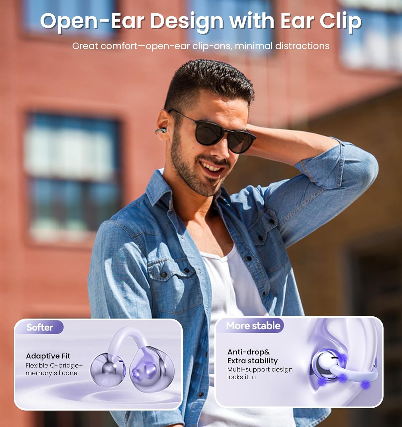Clip on Earbuds,Open Ear Earbuds Wireless Bluetooth 5.4, Lightweight Open Ear Headphones with Mic 59H Battery,Waterproof, for Sports, Running, Small Ears & Glasses Wearers,Workouts - Image 3