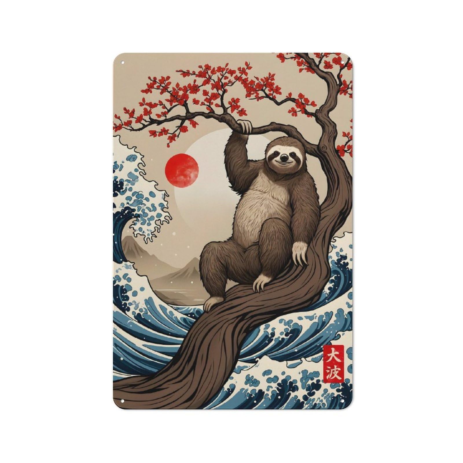 Junmoney Sloth Great Wave Industrial Metal Sign 30X20cm, Clean Industrial Loft Wall Plaque For Modern Home, Workshop, Office Or Cafe