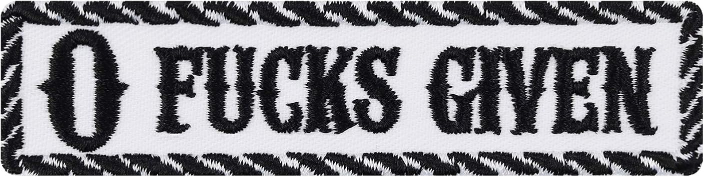 ZERO S GIVEN Sew-On with Embroidery Funny Iron-On Rocker Patch Funny Saying 0 s Given Iron-On Transfers Gift DIY Applique for Clothes to Sew on / Iron-On   Black/White   100 x 25 mm