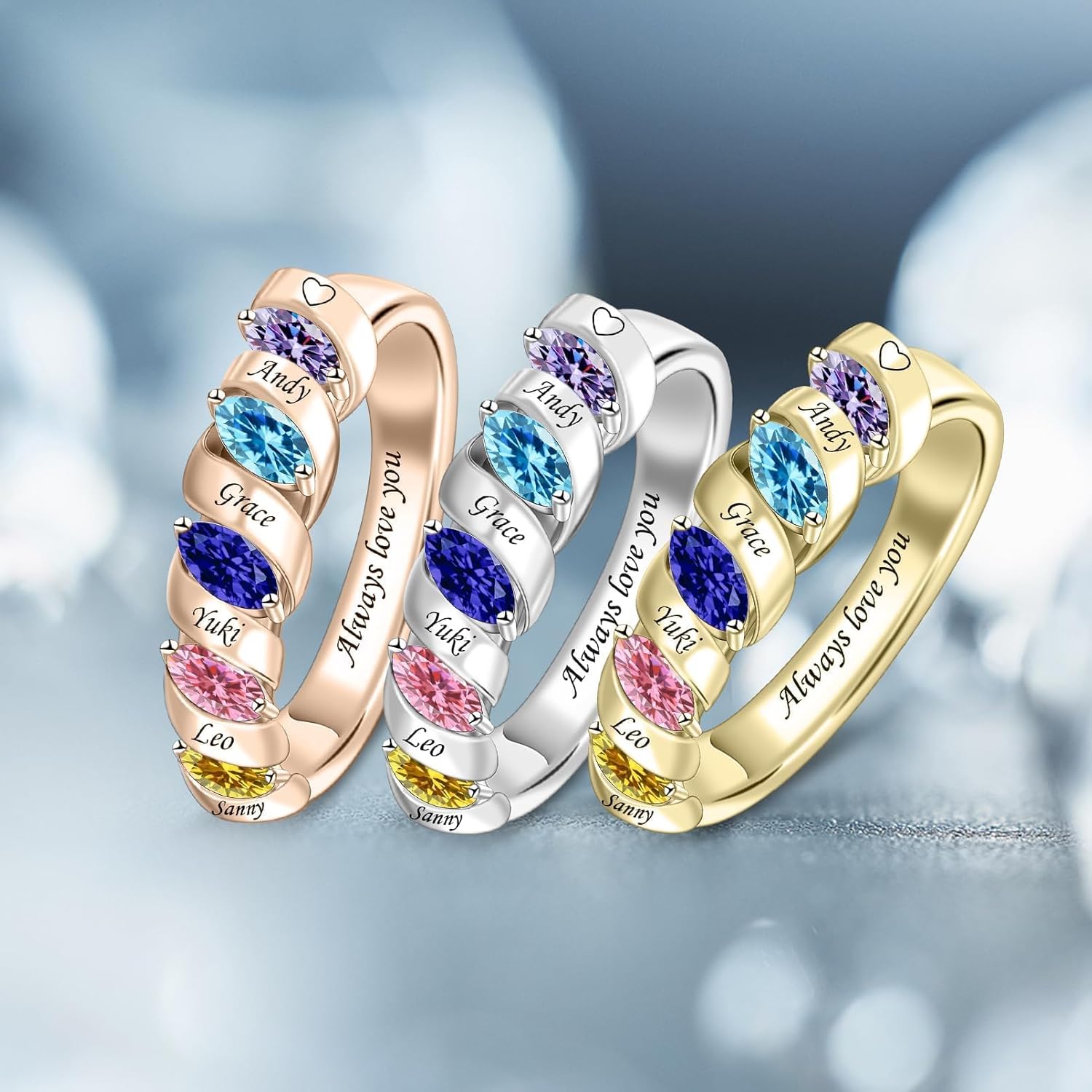 Custom Gift for Mom Personalized Mothers Ring Custom Birthstone Ring with 1-6 Birthstones Engraved Family Ring for Mom Grandma Mother's Day Anniversary Christmas