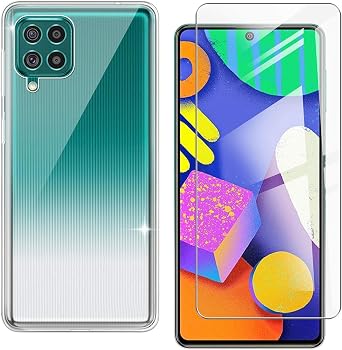 Phone Case for Samsung Galaxy M62 6.70 inch with Tempered Glass Screen Protector, Clear Anti-Yellowing Soft Silicone TPU Back Shell, for Samsung Galaxy M62 Anti-Scratch Bumper Cover - Clear