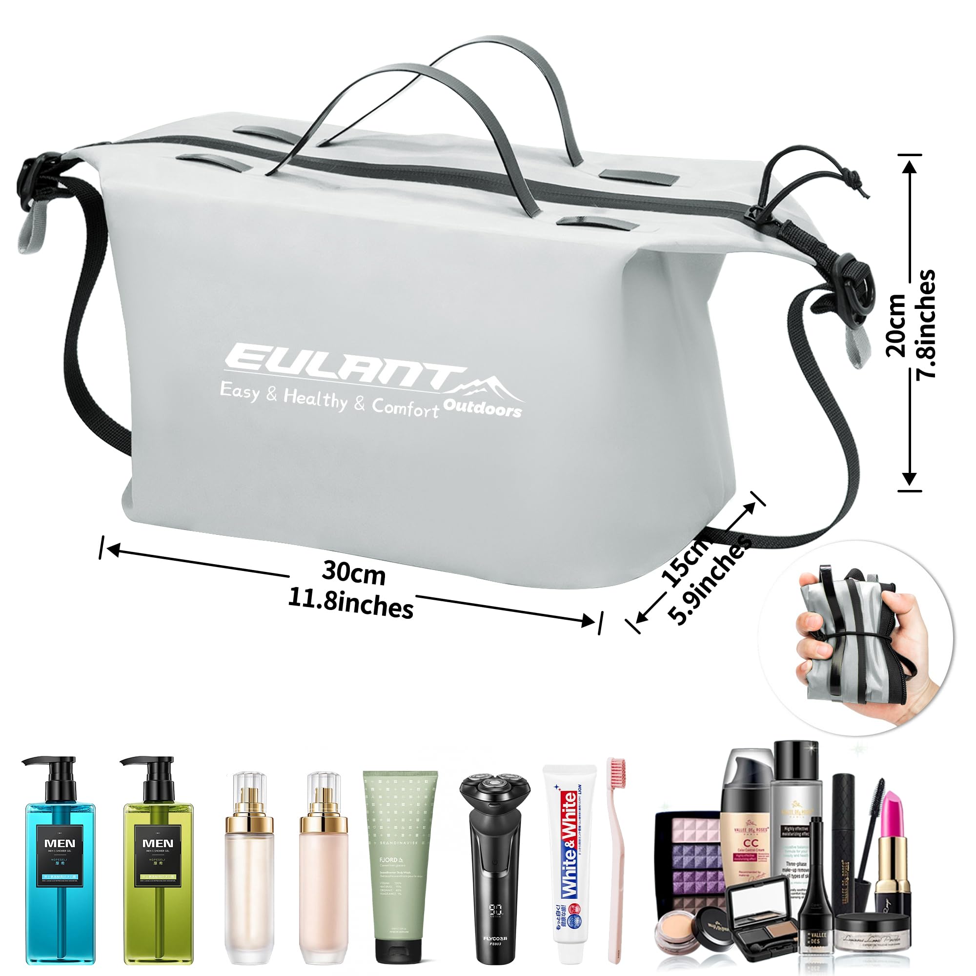EULANT Beauty case da viaggio con manico, per uomini e donne, organizer impermeabile di grande capacità, per accessori da toeletta, viaggi, viaggi di lavoro, Confezione da 2 grigio