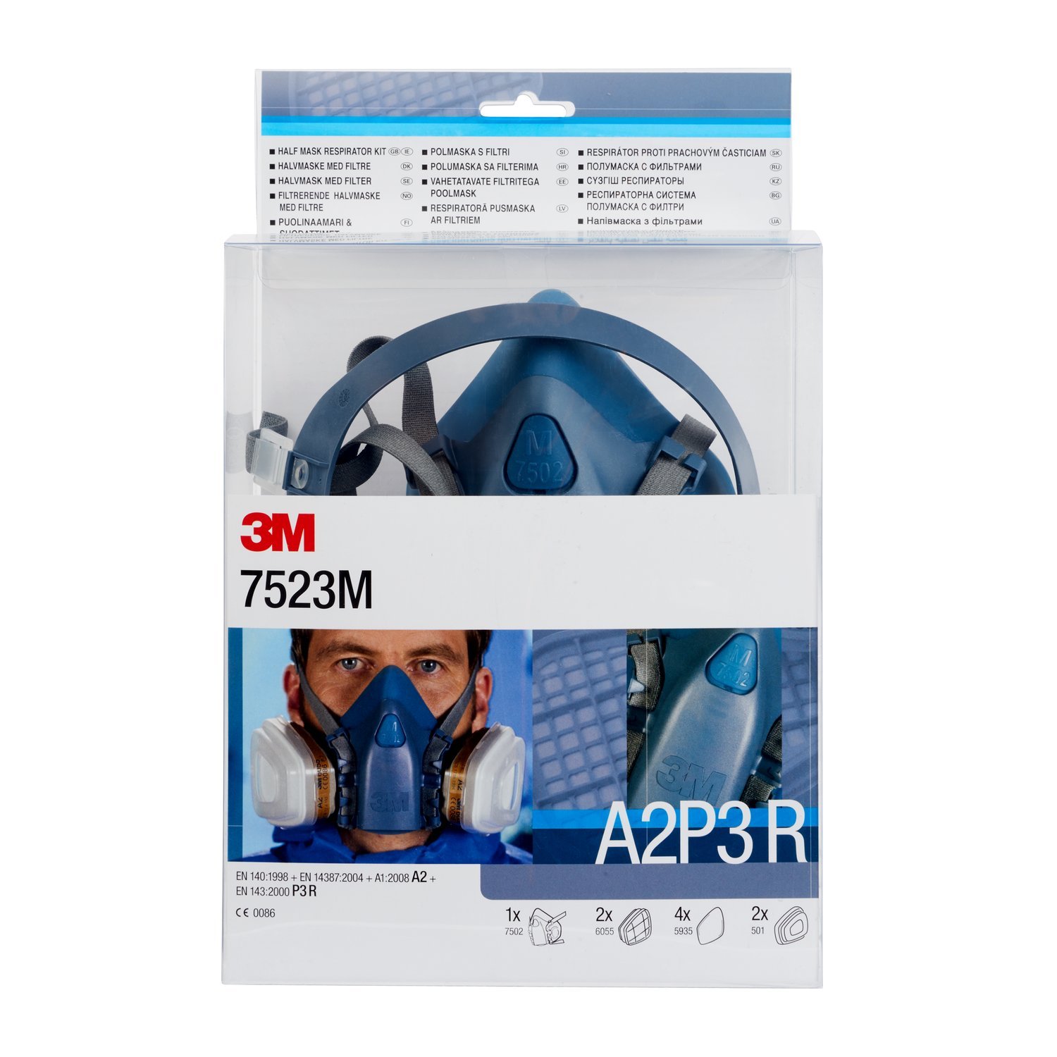 3M 7523M Kit Semimaschere e Filtri, A2P3, Semimaschera 7502 M, 2 Filtri 6055, 4 Filtri 5935, 2 ghiere 501, 1 Pezzo