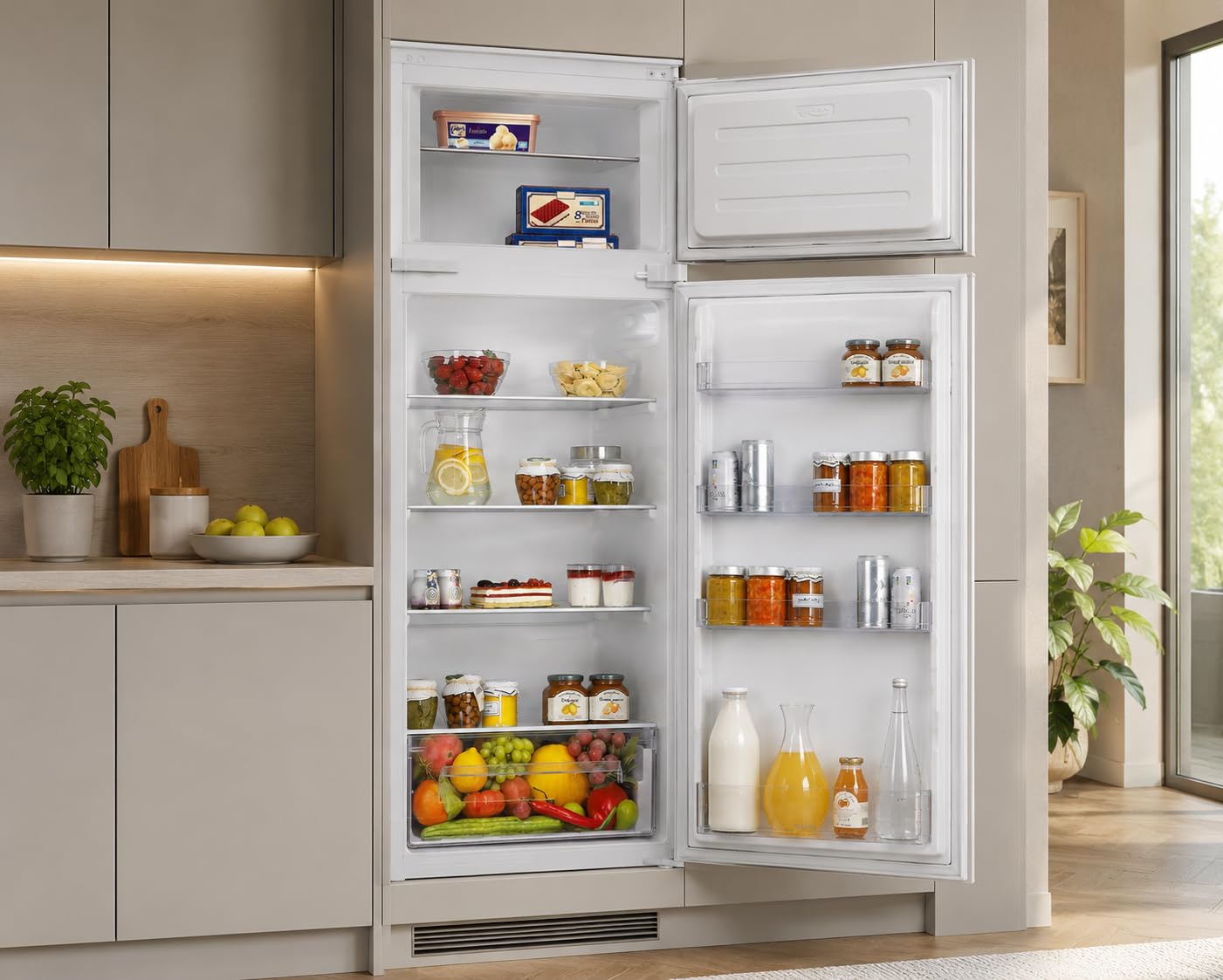 CANDY Kriò Suite Frigorifero da Incasso 242L (201L Frigo + 41L Freezer Alto), Statico, Porte Reversibili, Silenzioso 39 dB, 157,5x54x54,5 cm (AxLxP), CTM516EW