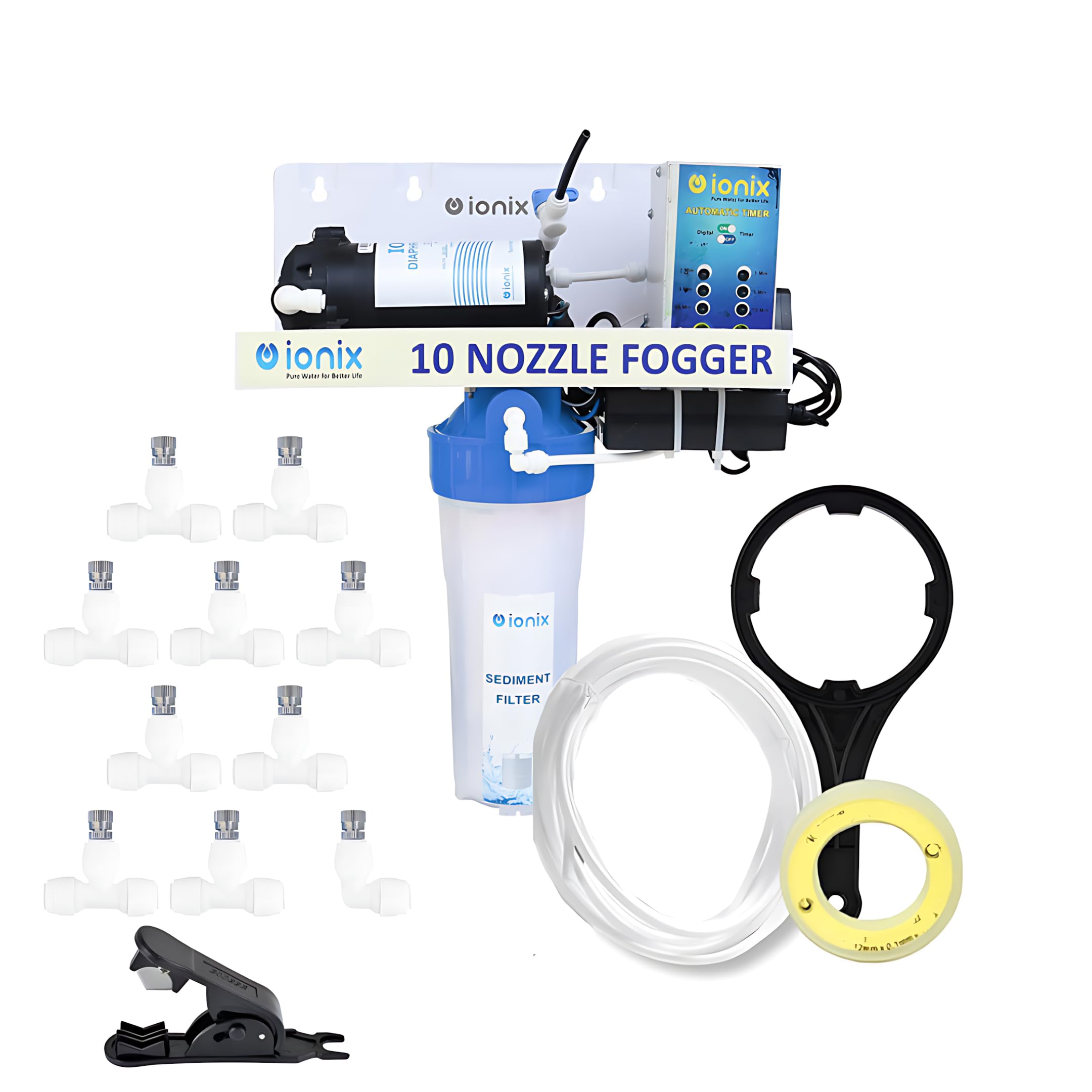 IONIX Fogger Kit with 10 Nozzles for Dairy Farms, Restaurants, Cafes, and Outdoor Spaces – High-Pressure Misting System for Cooling, Humidity Control, and Dust Suppression-image-26